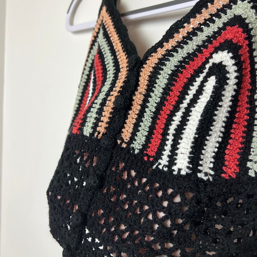 POL Crochet Rainbow Crop Top Festival Boho Sleeveless Tank Top Black Size M‎ - Picture 3 of 6